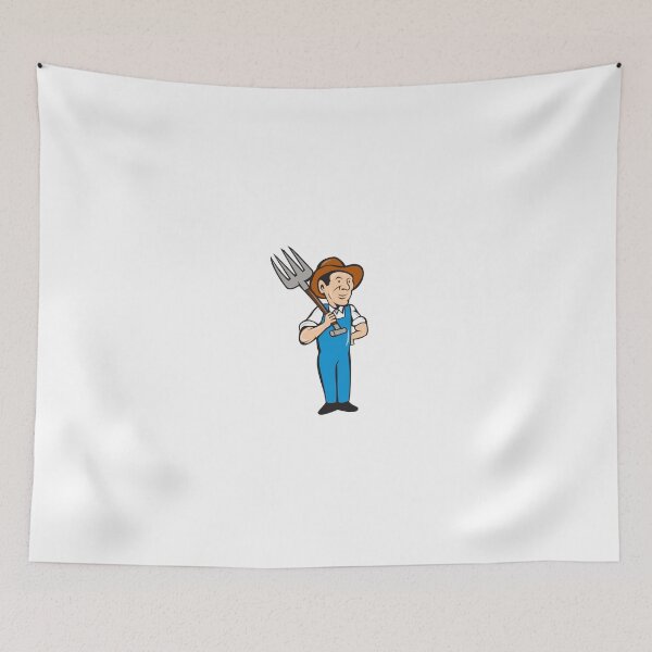 Item preview, Farmer Pitchfork Shoulder Standing Cartoon designed and sold by patrimonio.