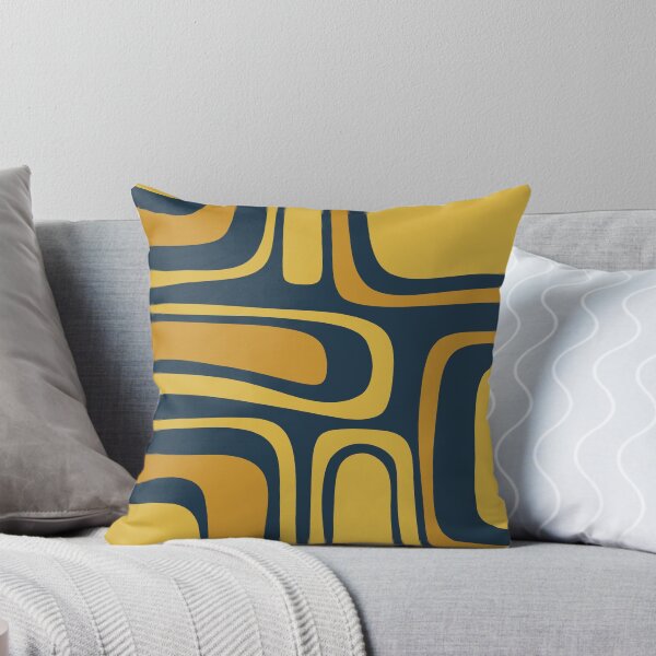 Aperçu de l'œuvre Motif abstrait moderne du milieu du siècle de Palm Springs en moutarde claire et foncée et bleu marine créée et vendue par kierkegaard.