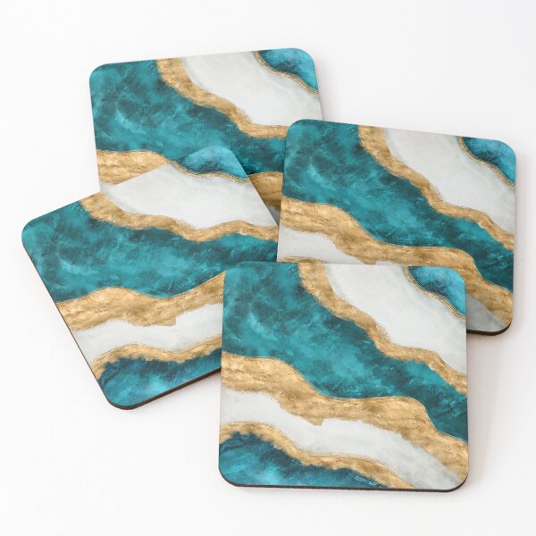 Item preview, Watercolor and gold Turquoise Wave Abstract designed and sold by k9printart.