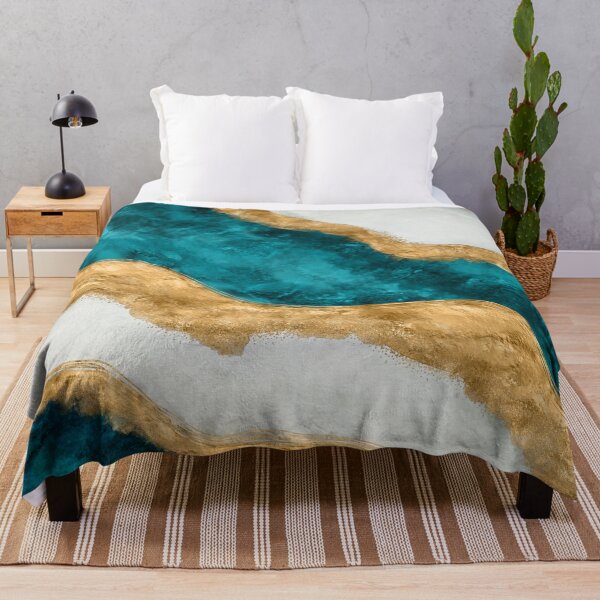 Item preview, Watercolor and gold Turquoise Wave Abstract designed and sold by k9printart.