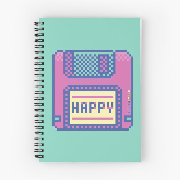 Item preview, “Happy” Geeky Pastel Pink Purple Retro Floppy Disk Pixel Art designed and sold by JessicaAmber.