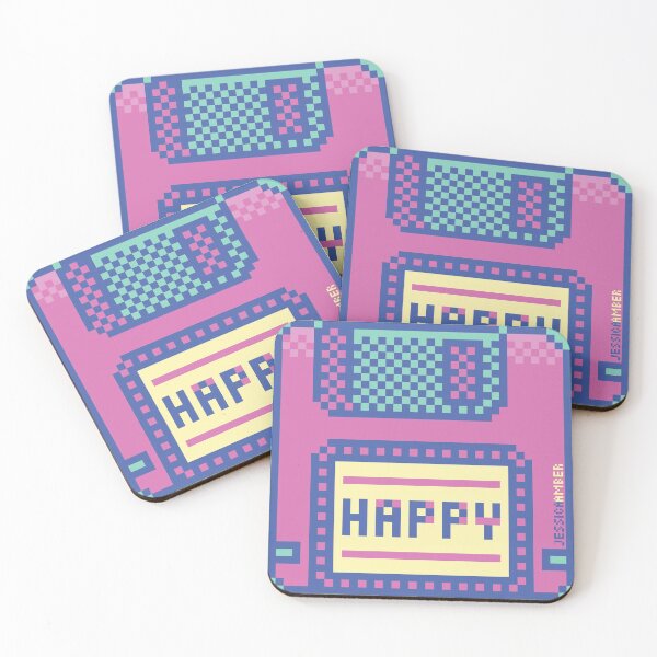 Item preview, “Happy” Geeky Pastel Pink Purple Retro Floppy Disk Pixel Art designed and sold by JessicaAmber.
