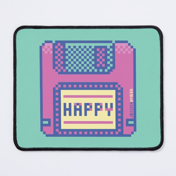 Item preview, “Happy” Geeky Pastel Pink Purple Retro Floppy Disk Pixel Art designed and sold by JessicaAmber.