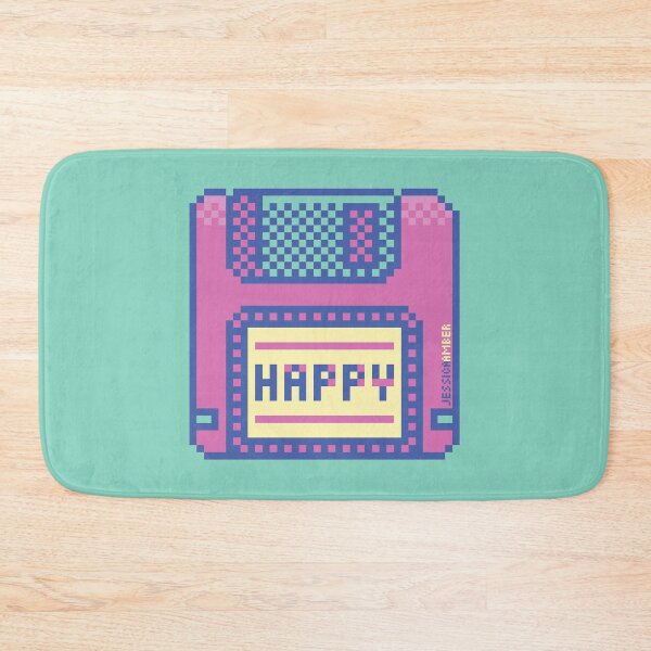 Item preview, “Happy” Geeky Pastel Pink Purple Retro Floppy Disk Pixel Art designed and sold by JessicaAmber.