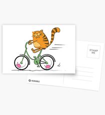 Funny cat on bicycle and mouse Postcards