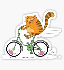 Funny cat on bicycle and mouse Sticker