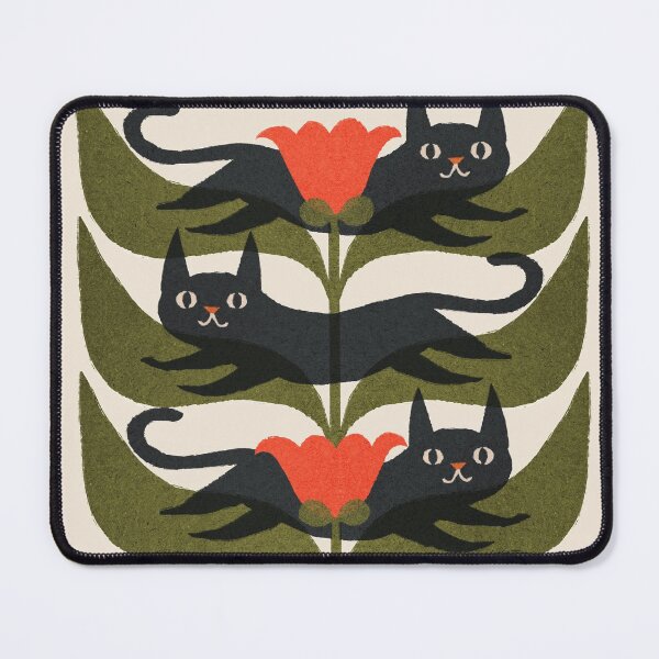 Aperçu de l'œuvre Chat mignon de fleur de tulipe noire rétro en répétition créée et vendue par Giddygoatthe3rd.