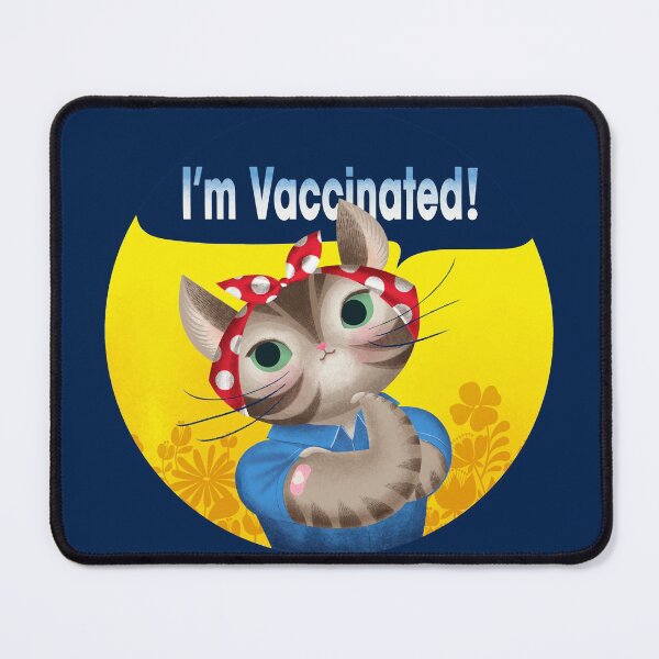 Item preview, Im Vaccinated! Rosie the Riveter Cat! with cute florals in a circle sticker designed and sold by Giddygoatthe3rd.
