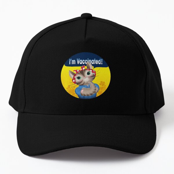 Im Vaccinated! Rosie the Riveter Cat! with cute florals in a circle sticker Baseball Cap
