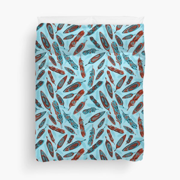 Tlingit Feathers - Blue Duvet Cover
