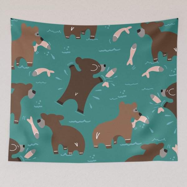 Item preview, Cute cartoon Bears fishing for salmon. designed and sold by LaBellCreative.