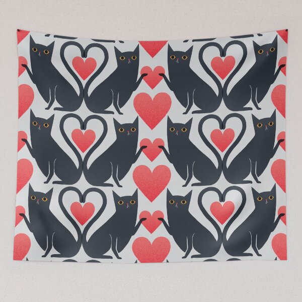 Item preview, Black Cat Valentine heart (tiled) designed and sold by Giddygoatthe3rd.
