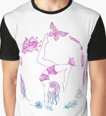 yoga girl with feathers and butterfly mandala 4 Graphic T-Shirt