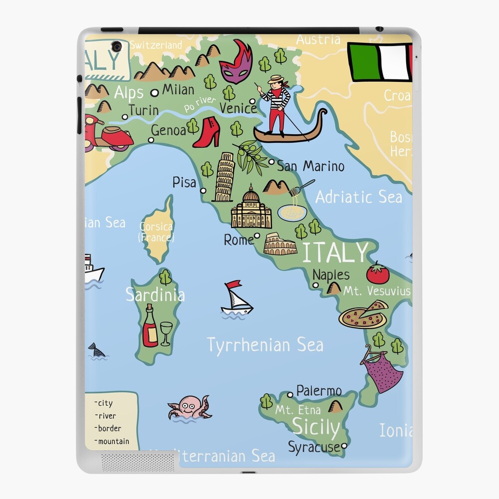 Page De Garde Cahier D italien Gondole Cahier à spirale for Sale avec l'œuvre « Carte de dessin animé Italie » de l'artiste Chuen | Redbubble