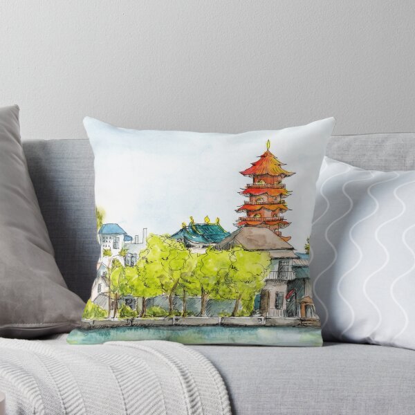 Item preview, Acuarelas y tinta de la vista del río Bangkok designed and sold by purplesparrow.
