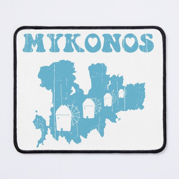 Item preview, Mykonos, Greece, Map & Iconic Windmills designed and sold by Happy Puppy Print On Demand.