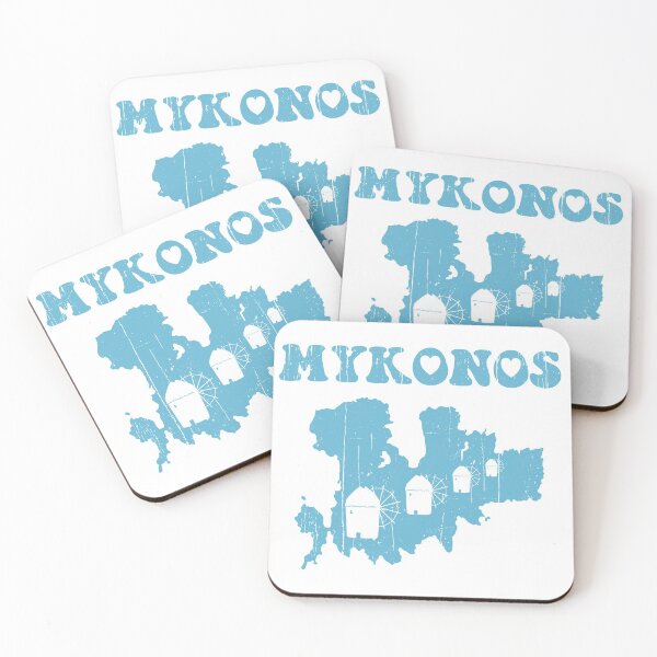 Item preview, Mykonos, Greece, Map & Iconic Windmills designed and sold by Happy Puppy Print On Demand.