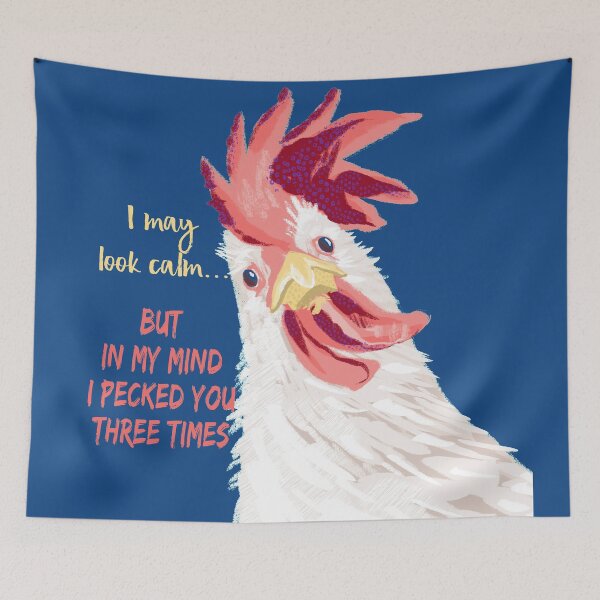 Item preview, Mean chicken White rooster on dark blue designed and sold by orangerinka.