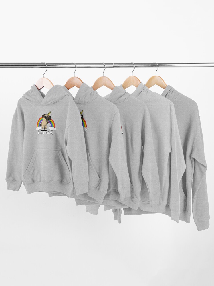 Alternate view of Pugicorn Pug Dog Kids Pullover Hoodie