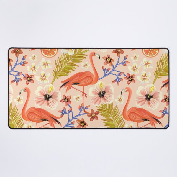 Tropical Summer Orange & Pink Flamingo Pattern Desk Mat