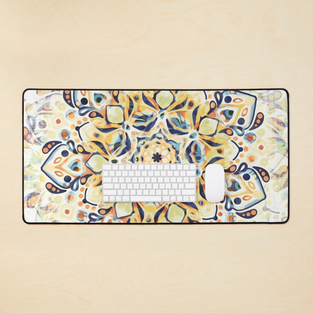 Stained Glass Mandala - Mustard Yellow & Navy Mouse Pad