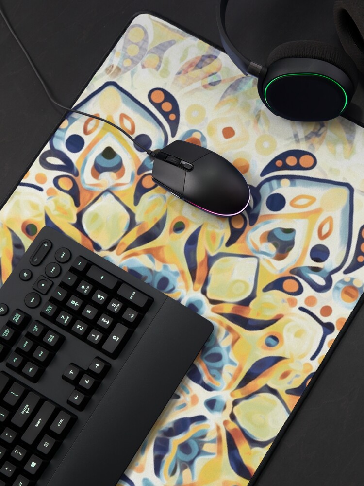 Alternate view of Stained Glass Mandala - Mustard Yellow & Navy Mouse Pad