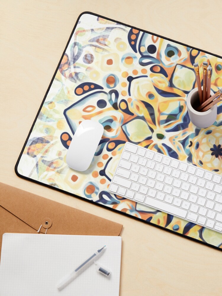 Alternate view of Stained Glass Mandala - Mustard Yellow & Navy Mouse Pad
