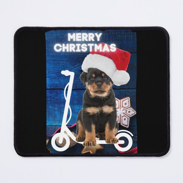 Item preview, Merry Christmas Rottweiler Puppy on Scooter designed and sold by SkateGalaxy.