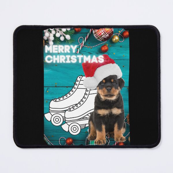 Item preview, Merry Christmas Rottweiler Puppy with Roller Skates designed and sold by SkateGalaxy.