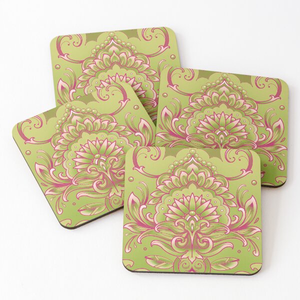 Item preview, mehendi mandala pattern in pink and green designed and sold by weilertsen.