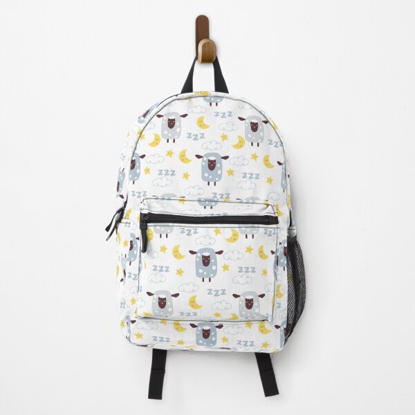 Item preview, Baby blue sleepy sheep pattern with yellow moon and stars, white background designed and sold by Chinxi.