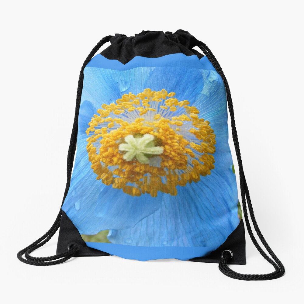 BLUE POPPY FLOWER PETALS Drawstring Bag