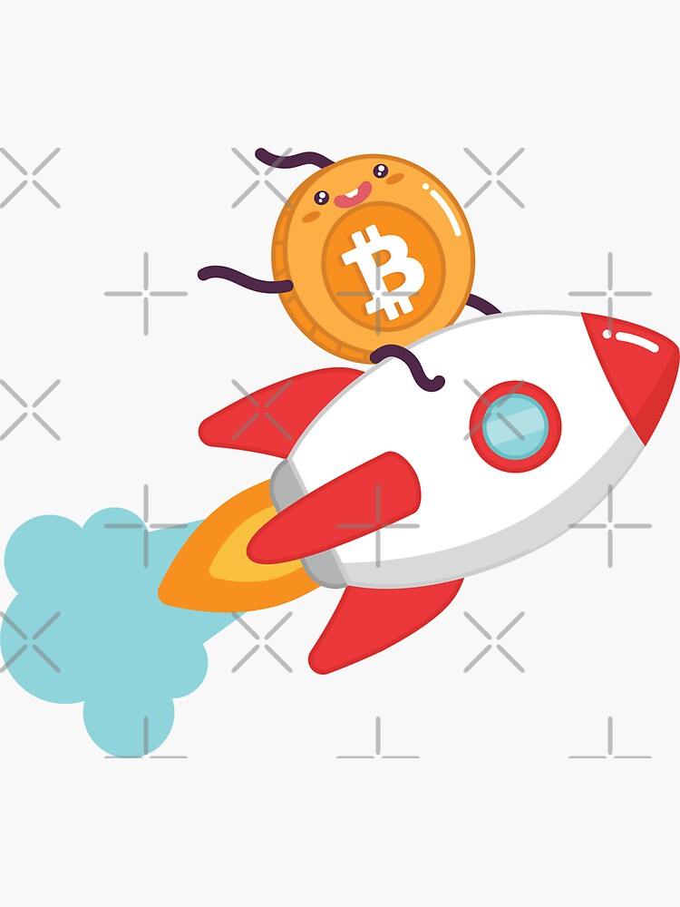Thumbnail 3 of 3, Sticker, Kawaii Bitcoin to the Moon designed and sold by TamGustam.