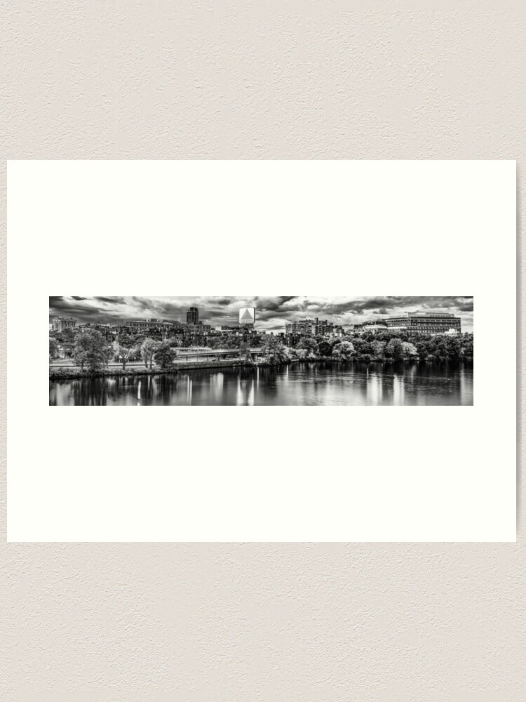 Boston's Citgo Sign Over The Charles River Panorama In Black and White T- Shirt by Gregory Ballos - Fine Art America