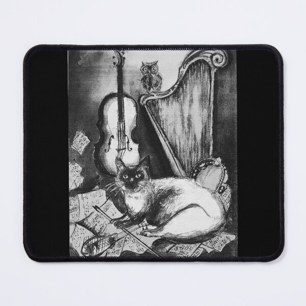 Item preview, MUSICAL CAT AND OWL WITH MUSIC INSTRUMENTS Black and White Watercolor by Bulgan Lumini designed and sold by BulganLumini.