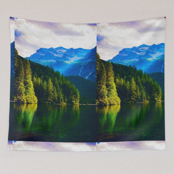 Item preview, Landscape View of a Mountain With Green Shiny Trees and River designed and sold by cypher33.