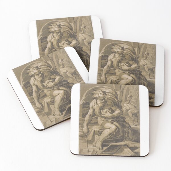 Item preview, Diogenes, seated before his barrel, reading from a book, a plucked hen standing behind him at right designed and sold by Mikedog21.
