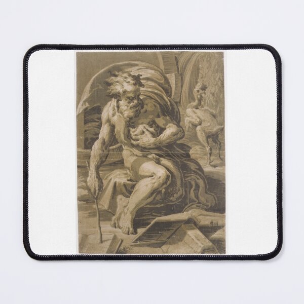 Item preview, Diogenes, seated before his barrel, reading from a book, a plucked hen standing behind him at right designed and sold by Mikedog21.