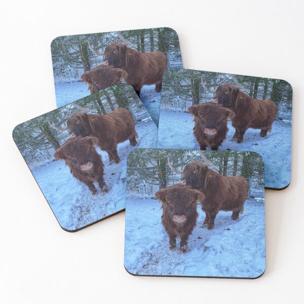 Item preview, Scottish Highland Cattle Calf and Cow in snow 2677 designed and sold by SaarelaHighland.