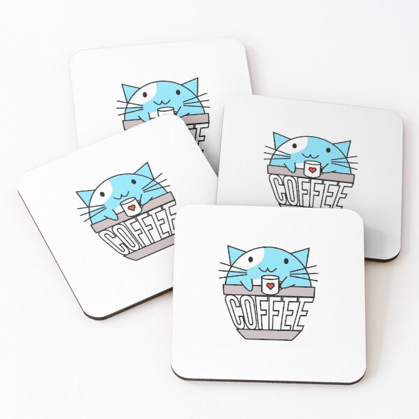 Artikelvorschau, Katze in Kaffeetasse mit verzerrtem Text, die Kaffeetasse mit Herz blau und weiß hält entworfen und verkauft von CoffeewithKitty.
