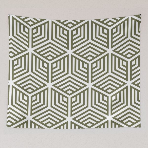Item preview, Dark Green and White Cube Geometric Pattern Pairs 2022 Trending Color - Hue - Shade Pantone Olive Branch 18-0527 designed and sold by ColorOfTheYears.