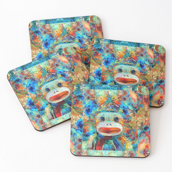Item preview, Cheerful Colorful Sock Monkey Toy Art by Sharon Cummings designed and sold by Sharon Cummings Art.