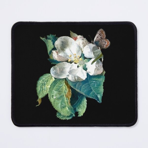 Item preview, WHITE FLOWER WITH BUTTERFLY IN BLACK Flemish Floral designed and sold by BulganLumini.