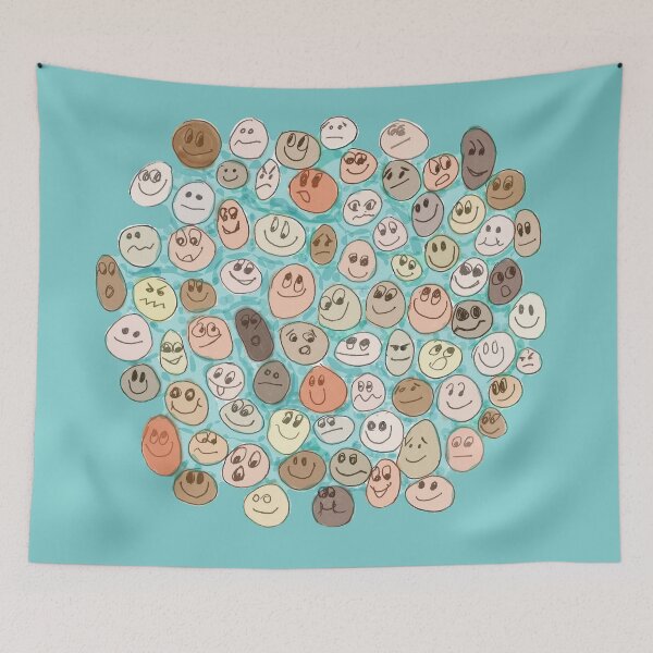 Item preview, Faces on Blue designed and sold by ArtMeetsPizza.