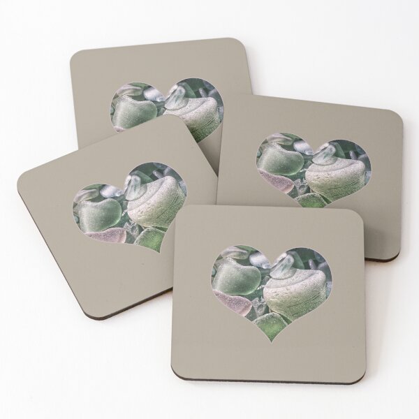Item preview, Sea Glass Greens in Heart with Thin Pink Trim designed and sold by Beachy.