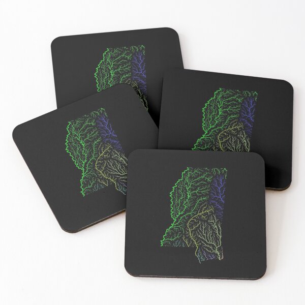 Item preview, Mississippi River Basin Map in Rainbow Colours with Black Background designed and sold by GrasshopperGeo.