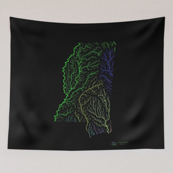 Item preview, Mississippi River Basin Map in Rainbow Colours with Black Background designed and sold by GrasshopperGeo.