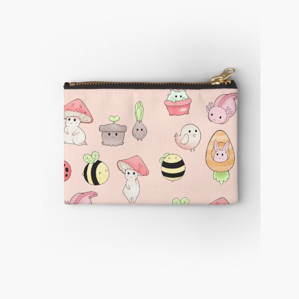 Item preview, Kawaii cartoon characters set -- axolotl, mushrooms, carrot, bunny, ladybug, tulip, bees, bird, plants, watering can designed and sold by MagicStrawberry.