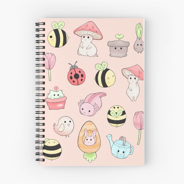 Item preview, Kawaii cartoon characters set -- axolotl, mushrooms, carrot, bunny, ladybug, tulip, bees, bird, plants, watering can designed and sold by MagicStrawberry.