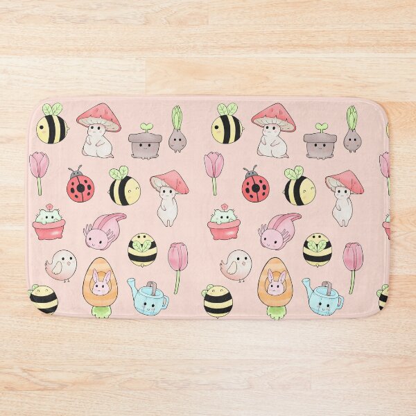 Item preview, Kawaii cartoon characters set -- axolotl, mushrooms, carrot, bunny, ladybug, tulip, bees, bird, plants, watering can designed and sold by MagicStrawberry.